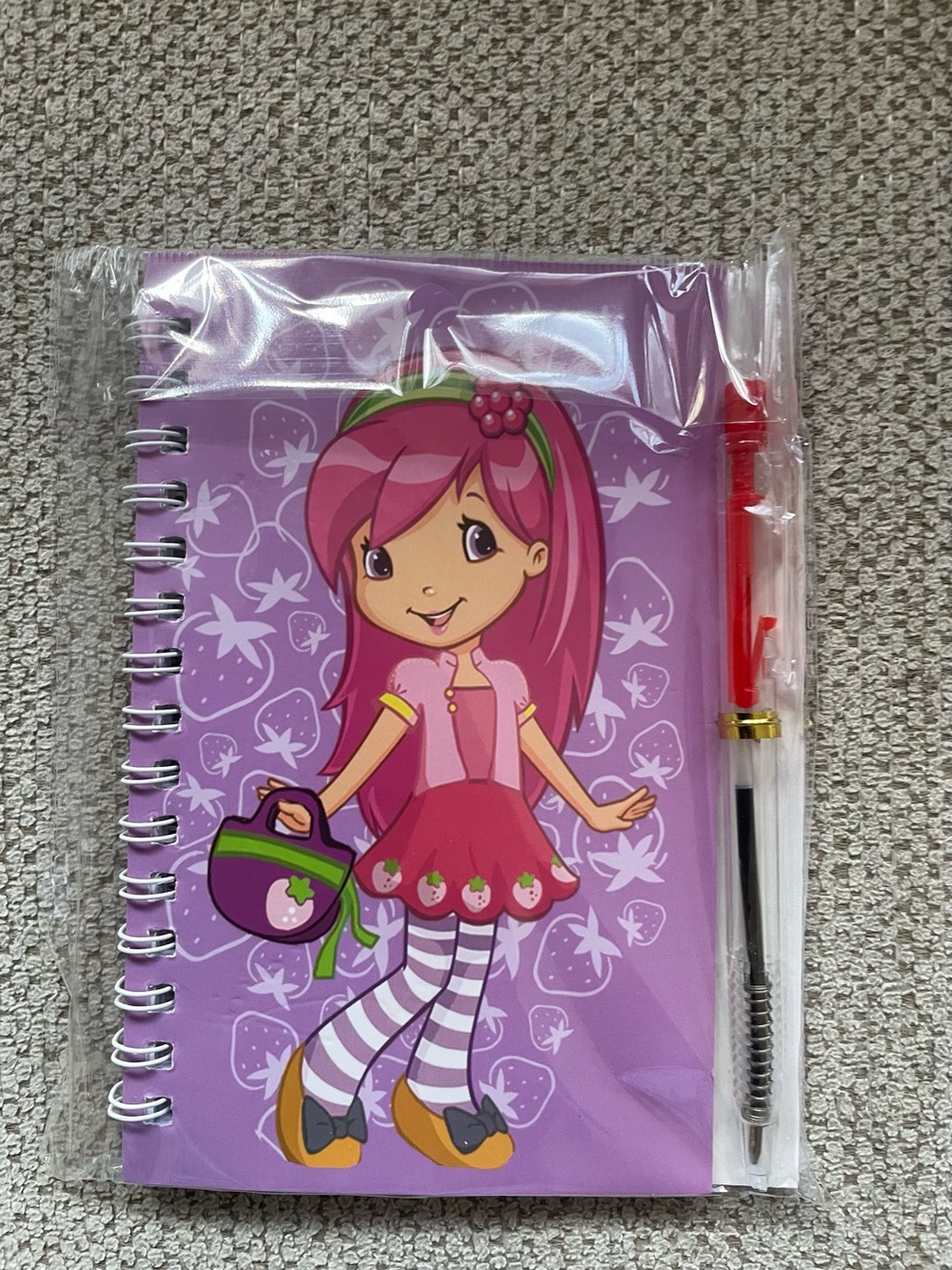 Purple Strawberry Girl Spiral Notebook with Pen